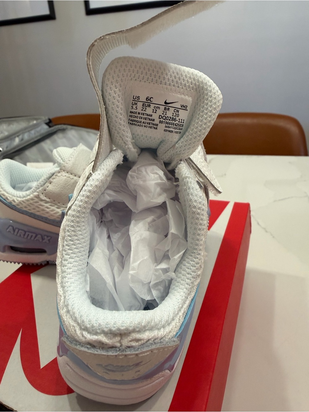 Nike Kids White and Light Blue Air Max Velcro Sneakers